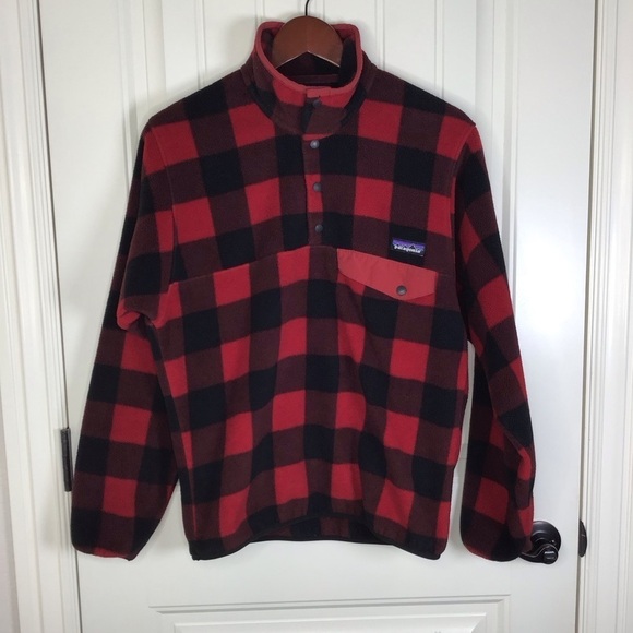 Patagonia Synchilla Snap T Fleece Pullover in Red Buffalo Plaid Size X-Small. - Picture 2 of 12